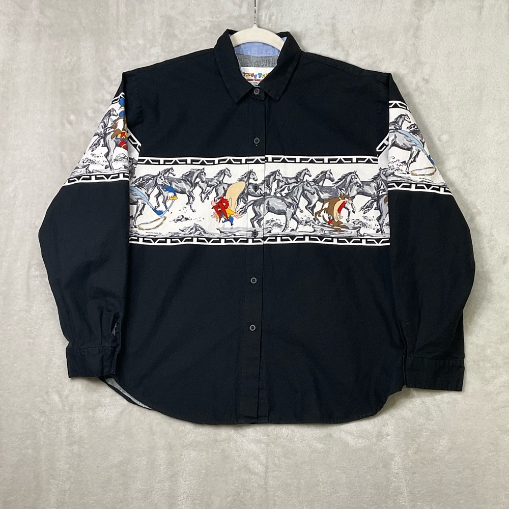 Vtg Karman Looney Tunes Western Collection L/S Button Up Shirt Womens L
